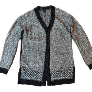 Women's XS Gap Intarsia Shawlneck Cardigan, in black and white knit pattern